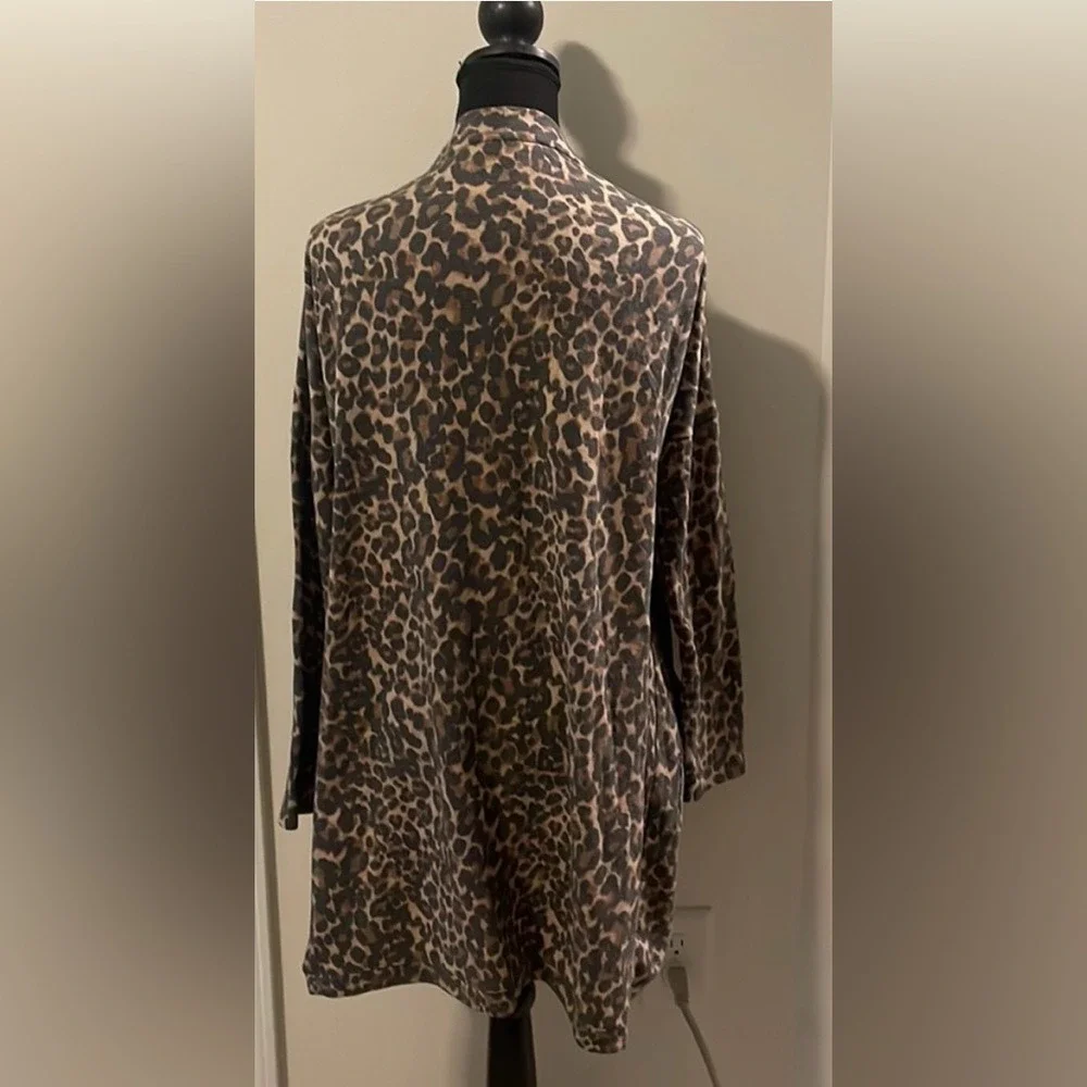 Ivoire Leopard Print Open Front Cardigan Brown Tan Longline Sweater‎ Mens Medium